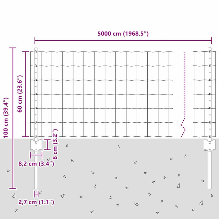 Gard cu Stâlp Gri 0,6 x 50 m Oțel și PVC - WALTI WALTI