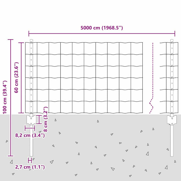 Gard cu Stâlp Gri 0,6 x 50 m Oțel și PVC - WALTI WALTI