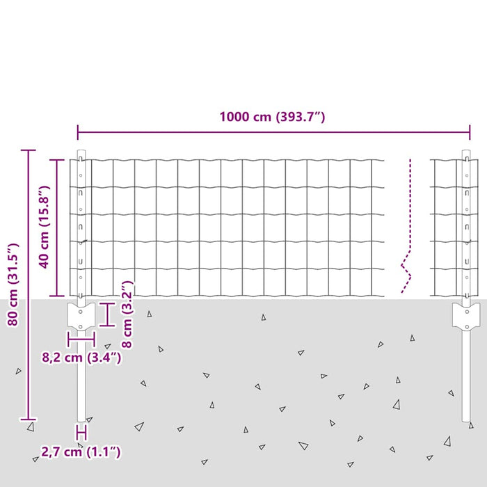 Îngrădire cu stâlpi Gri 0.4 x 10 m Oțel - WALTI WALTI