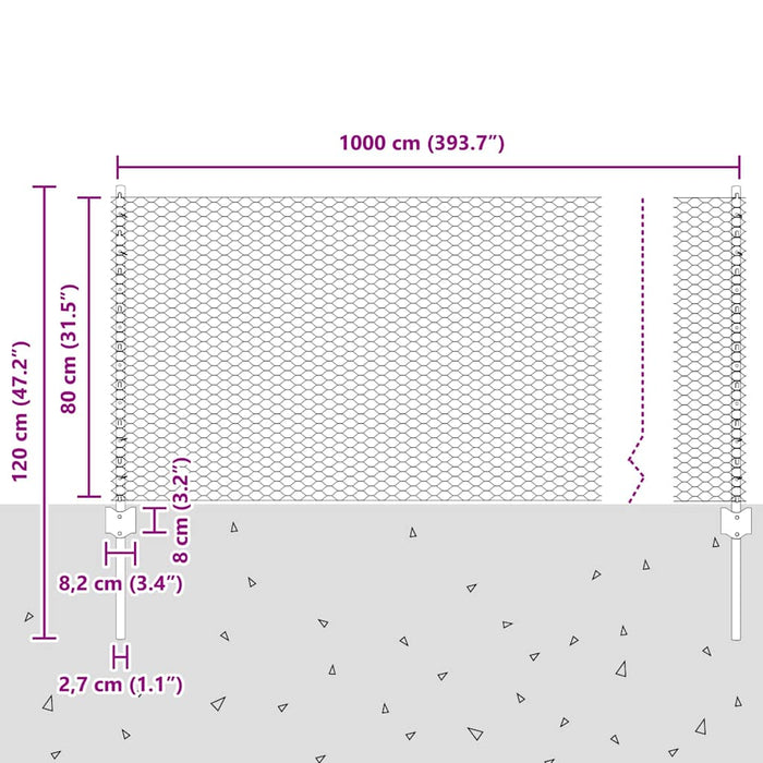 Gard cu Stâlp Argintiu 0,8 x 10 m Oțel - WALTI WALTI