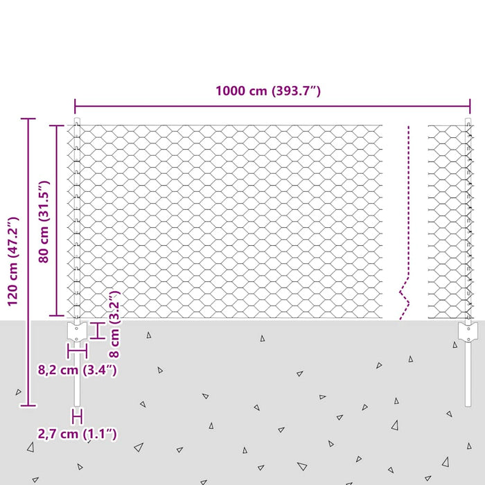 Gard cu Stâlp Argintiu 0,8 x 10 m Oțel - WALTI WALTI