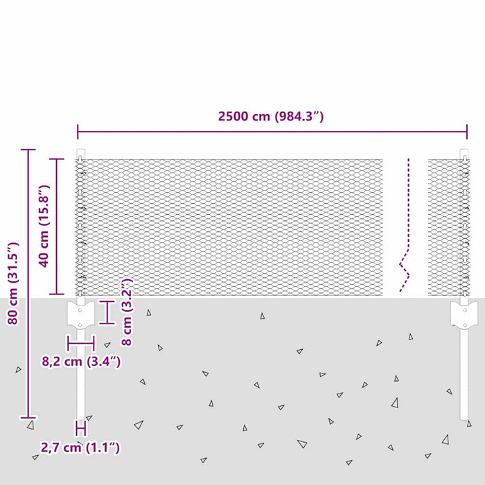 Gard cu Stâlp Argintiu 0,4 x 25 m Oțel - WALTI WALTI