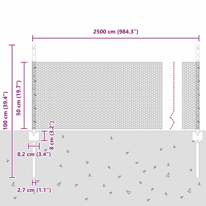 Gard cu Stâlp Argintiu 0,5 x 25 m Oțel - WALTI WALTI