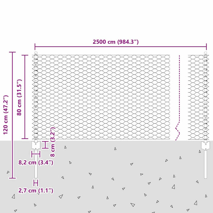 Gard cu Stâlp Argintiu 0,8 x 25 m Oțel - WALTI WALTI
