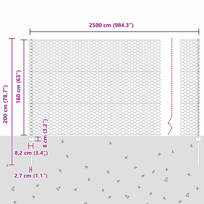 Gard cu Stâlp Argintiu 1,6 x 25 m Oțel - WALTI WALTI