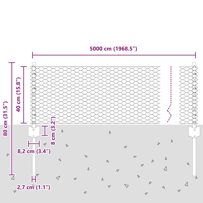 Gard cu Stâlp Argintiu 0,4 x 50 m Oțel - WALTI WALTI