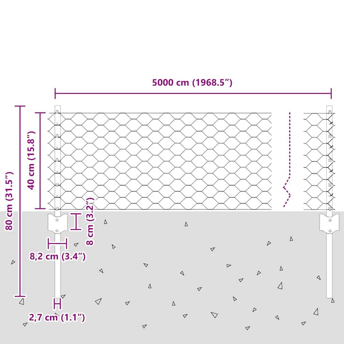 Gard cu Stâlp Argintiu 0,4 x 50 m Oțel - WALTI WALTI