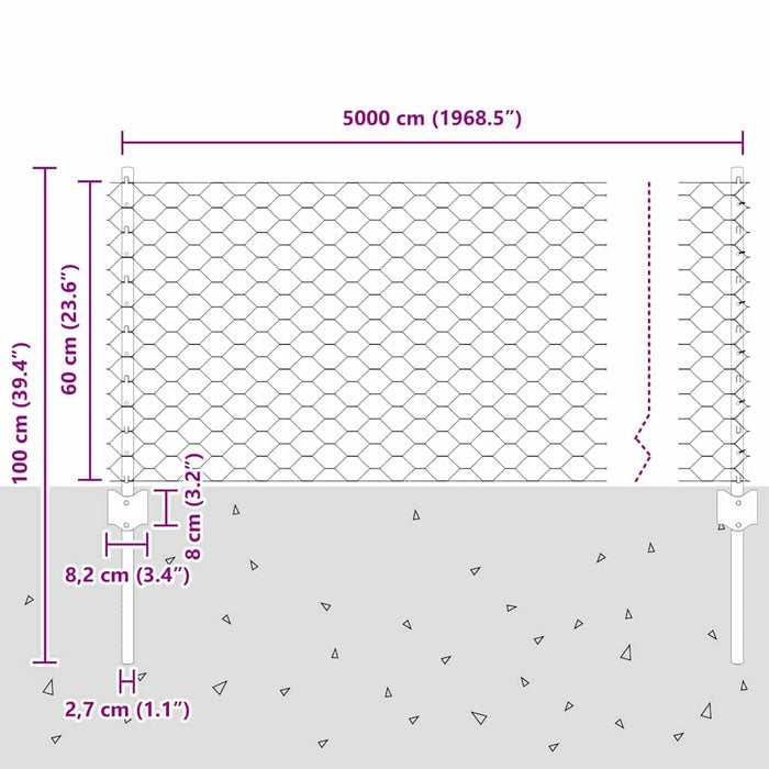 Gard cu Stâlp Argintiu 0,6 x 50 m Oțel - WALTI WALTI