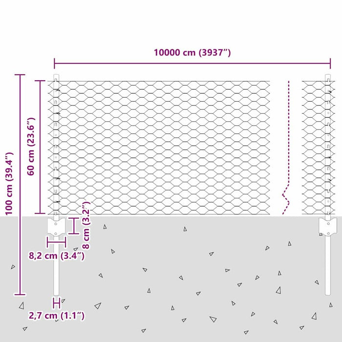 Gard cu Stâlp Argintiu 0,6 x 100 m Oțel - WALTI WALTI