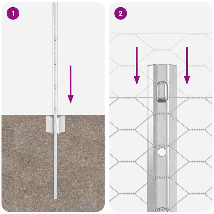Gard hexagonal cu stâlp 100 x 0,8 m Oțel Galvanizat Argintiu WALTI
