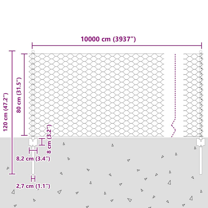 Gard hexagonal cu stâlp 100 x 0,8 m Oțel Galvanizat Argintiu WALTI