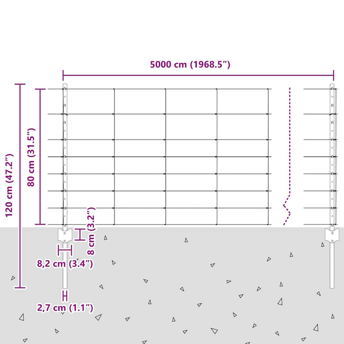 Gard cu Stâlp Argintiu 0,8 x 50 m Oțel - WALTI WALTI