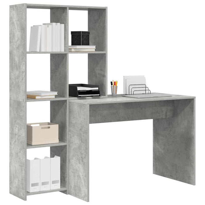 Birou cu raft Gri beton 138.5 x 55 x 143 cm Lemn compozit - WALTI WALTI
