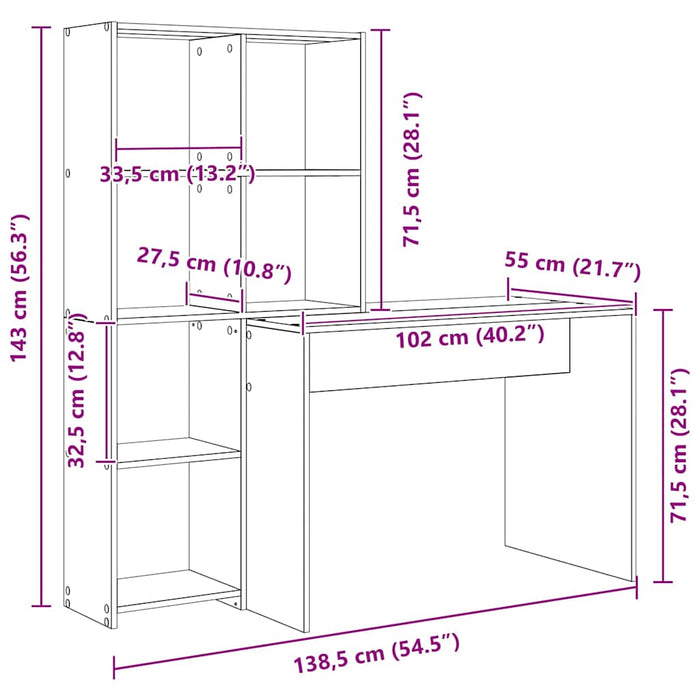 Birou stejar artizanal 138.5 x 55 x 143 cm Lemn compozit - WALTI WALTI
