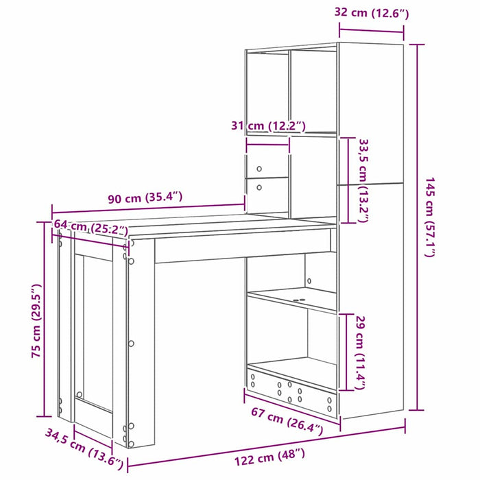 Birou cu raft cu depozitare Alb 122 x 67 x 145 cm Lemn compozit - WALTI WALTI
