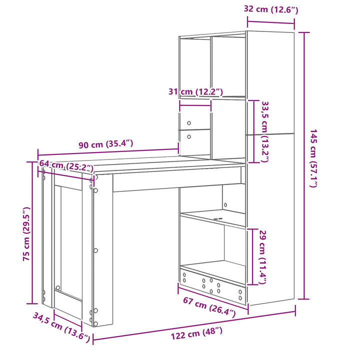 Birou cu raft cu depozitare Alb 122 x 67 x 145 cm Lemn compozit - WALTI WALTI