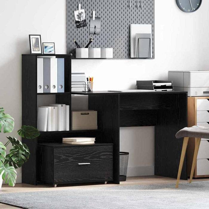 Birou cu raft Stejar negru 131.5 x 50 x 106.5 cm Lemn compozit - WALTI WALTI