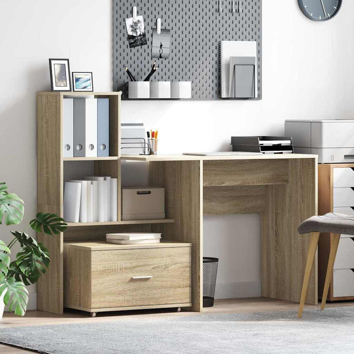 Birou cu raft Stejar sonoma 131.5 x 50 x 106.5 cm Lemn compozit - WALTI WALTI