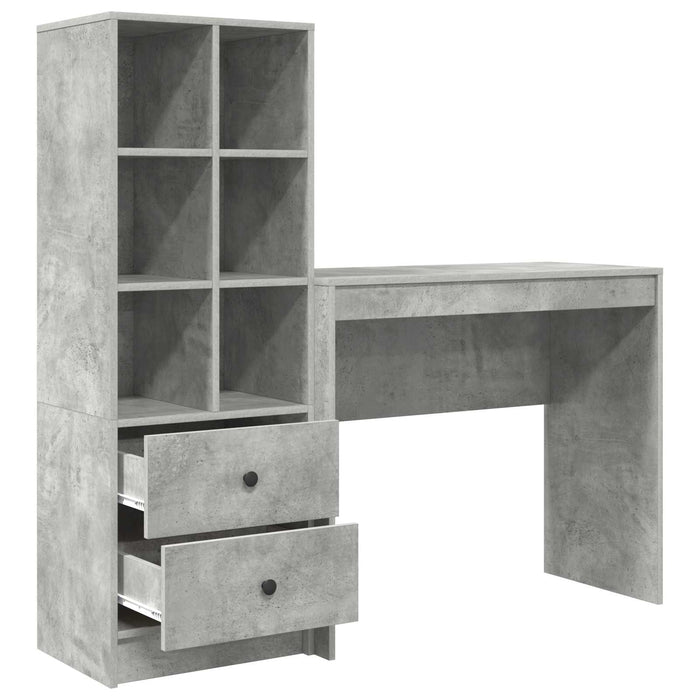 Birou cu sertar cu raft cu depozitare 2 pcs Gri din beton - WALTI WALTI