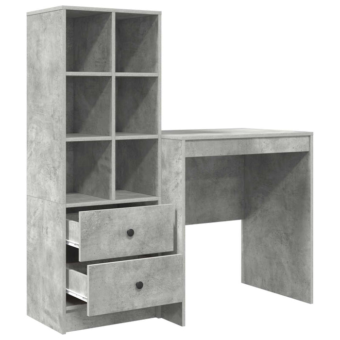 Birou cu sertar cu raft cu depozitare 2 pcs Gri din beton - WALTI WALTI