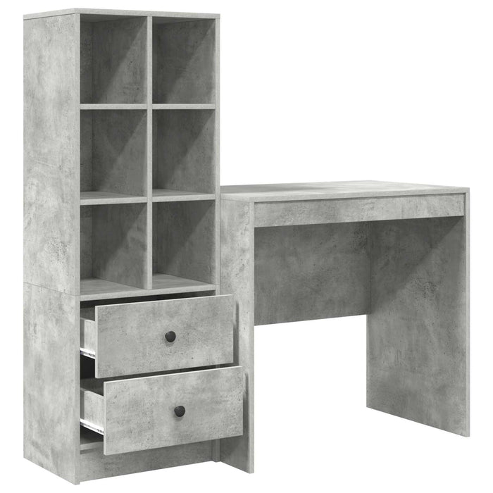 Birou cu sertar cu raft cu depozitare 2 pcs Gri din beton - WALTI WALTI