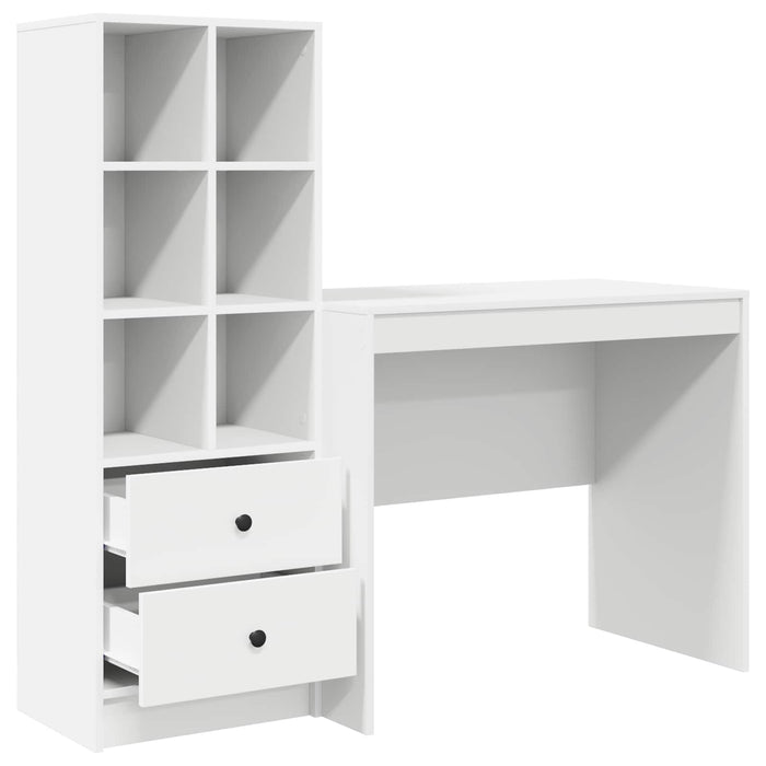 Birou cu sertar cu raft cu depozitare 2 pcs Alb WALTI