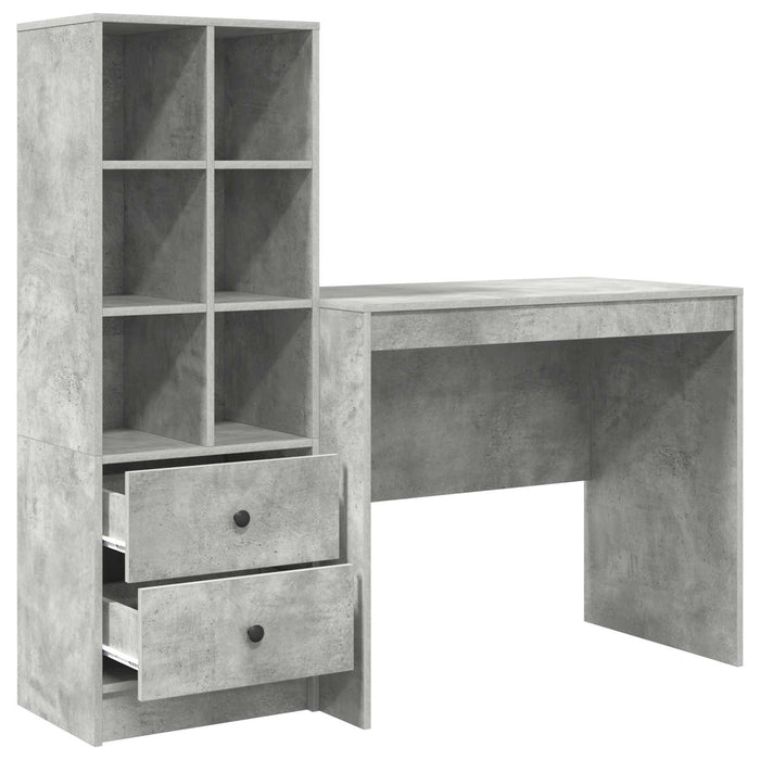 Birou cu sertar cu raft cu depozitare 2 pcs Gri din beton - WALTI WALTI