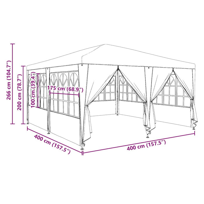 Tenda de petrecere , albă, cu 8 pereți laterali, 4x4 m din PE - WALTI WALTI