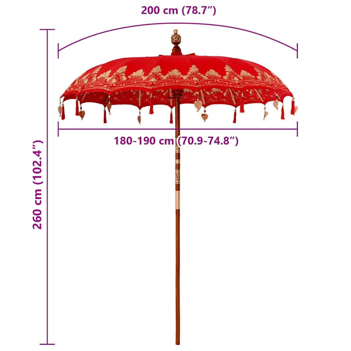 Parasol Balinez Roșu 185 x 185 x 260 cm - WALTI WALTI