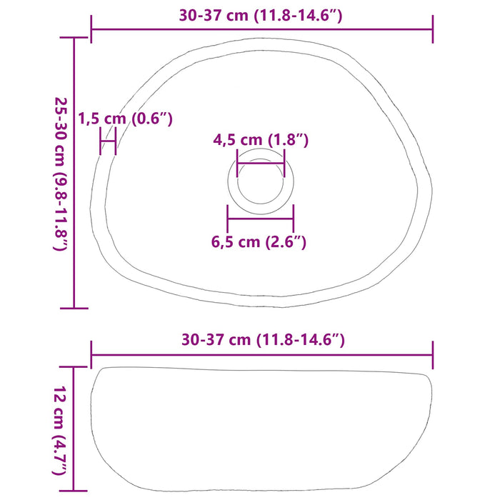 Chiuvetă din piatră de râu (30-37) x (25-30) x 12 cm - WALTI WALTI
