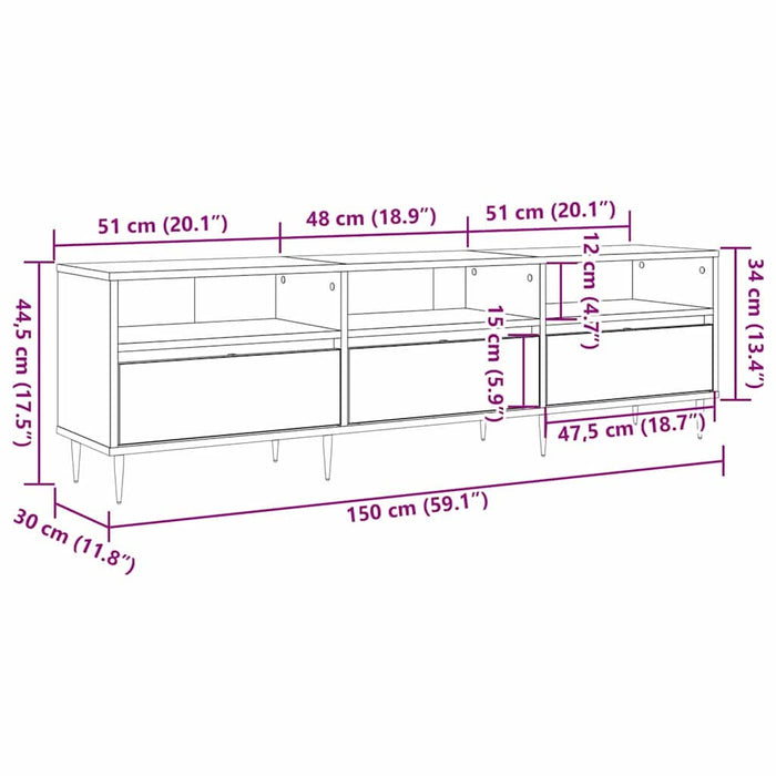 Cabinet TV Stejar Artizanal 150 x 30 x 45 cm Lemn compozit - WALTI WALTI