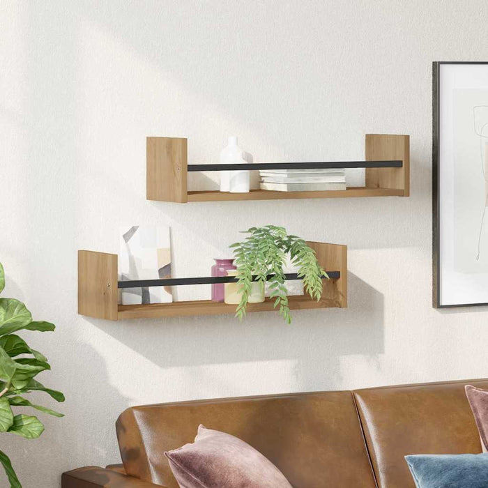 Raft de perete cu raft 2 pcs stejar artizanal 60 x 16 x 14 cm - WALTI WALTI