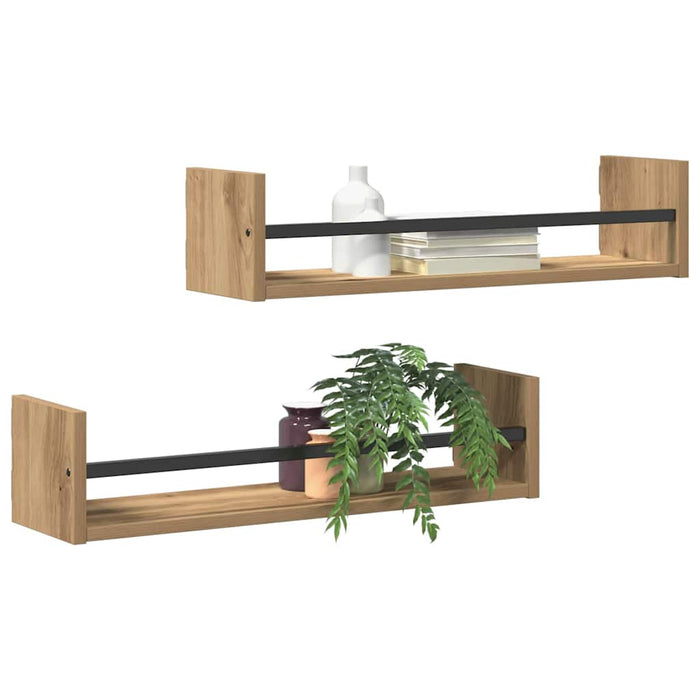 Raft de perete cu raft 2 pcs stejar artizanal 60 x 16 x 14 cm - WALTI WALTI