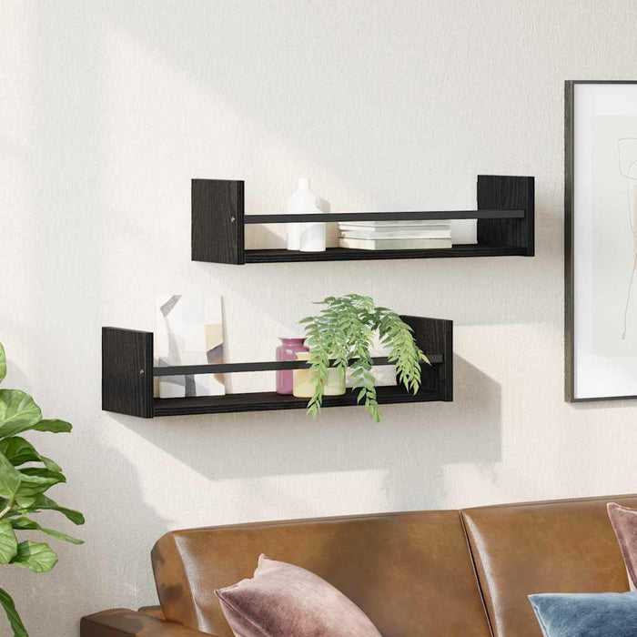 Raft de perete 2 pcs Stejar negru 60 x 16 x 14 cm Lemn compozit - WALTI WALTI
