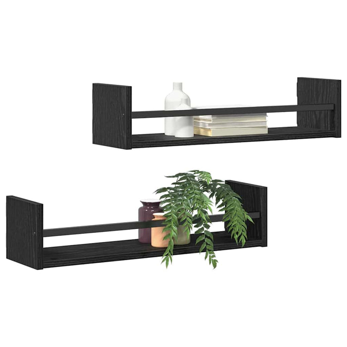 Raft de perete 2 pcs Stejar negru 60 x 16 x 14 cm Lemn compozit - WALTI WALTI