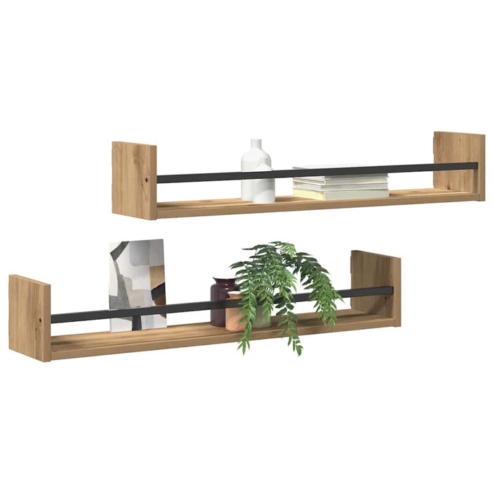 Raft de perete cu raft 2 pcs stejar artizanal 80 x 16 x 14 cm - WALTI WALTI