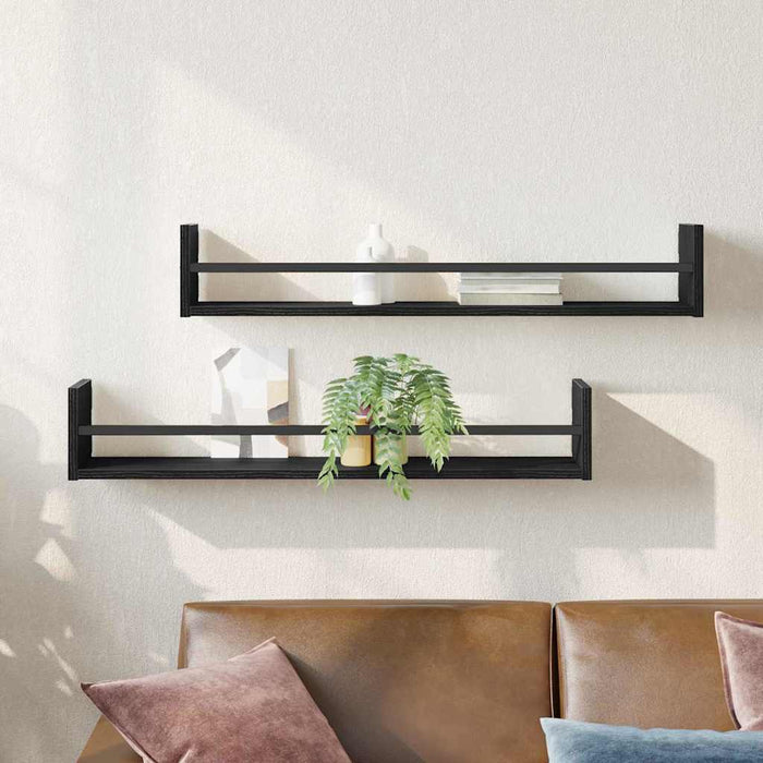 Raft de perete 2 pcs Stejar negru 80 x 16 x 14 cm Lemn compozit - WALTI WALTI