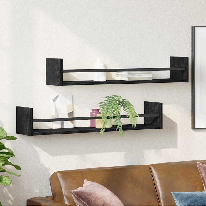 Raft de perete 2 pcs Stejar negru 80 x 16 x 14 cm Lemn compozit - WALTI WALTI