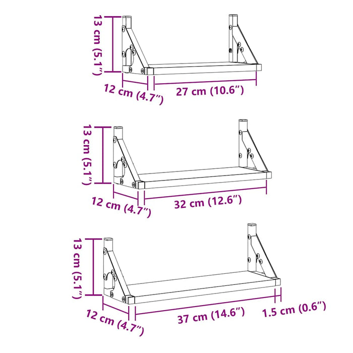 Raft de perete Pe perete cu depozitare 3 pcs Stejar fumuriu - WALTI WALTI