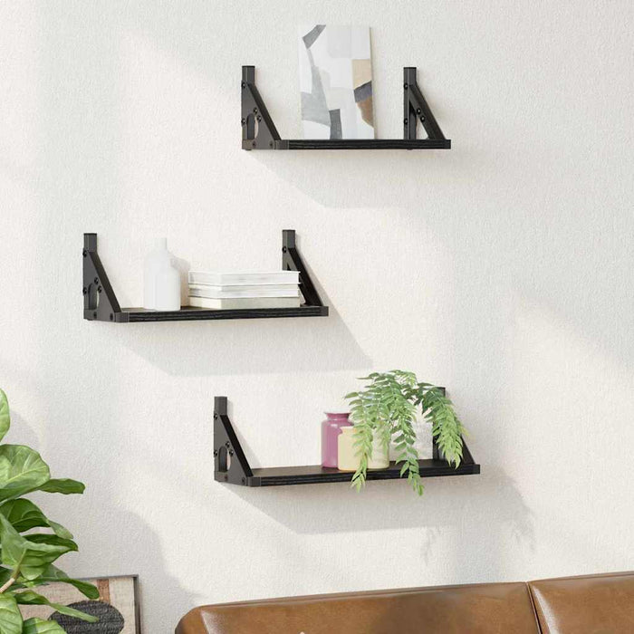 Raft de perete Pe perete cu depozitare 3 pcs Stejar Negru - WALTI WALTI