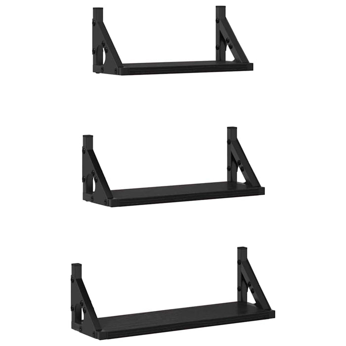 Raft de perete Pe perete cu depozitare 3 pcs Stejar Negru - WALTI WALTI