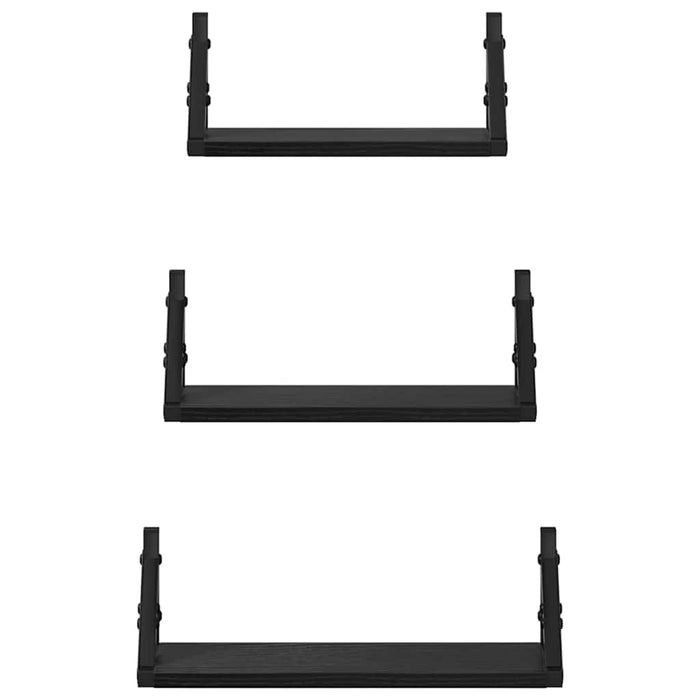Raft de perete Pe perete cu depozitare 3 pcs Stejar Negru - WALTI WALTI