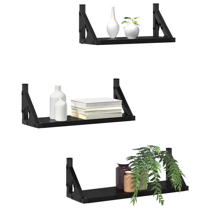 Raft de perete Pe perete cu depozitare 3 pcs Stejar Negru - WALTI WALTI