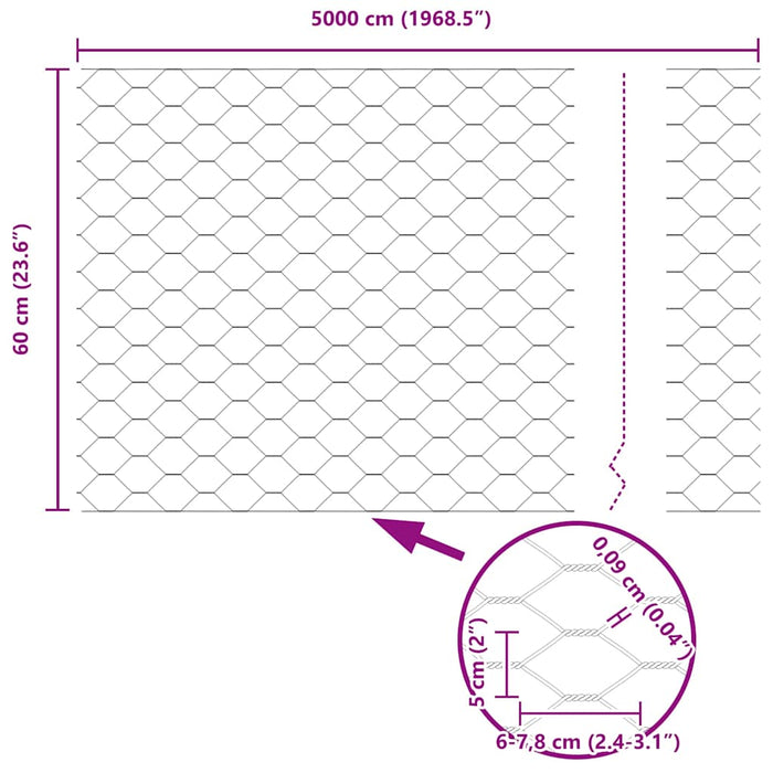 Gard Hexagonal Gri Gri 0.6 x 50 m Oțel - WALTI WALTI