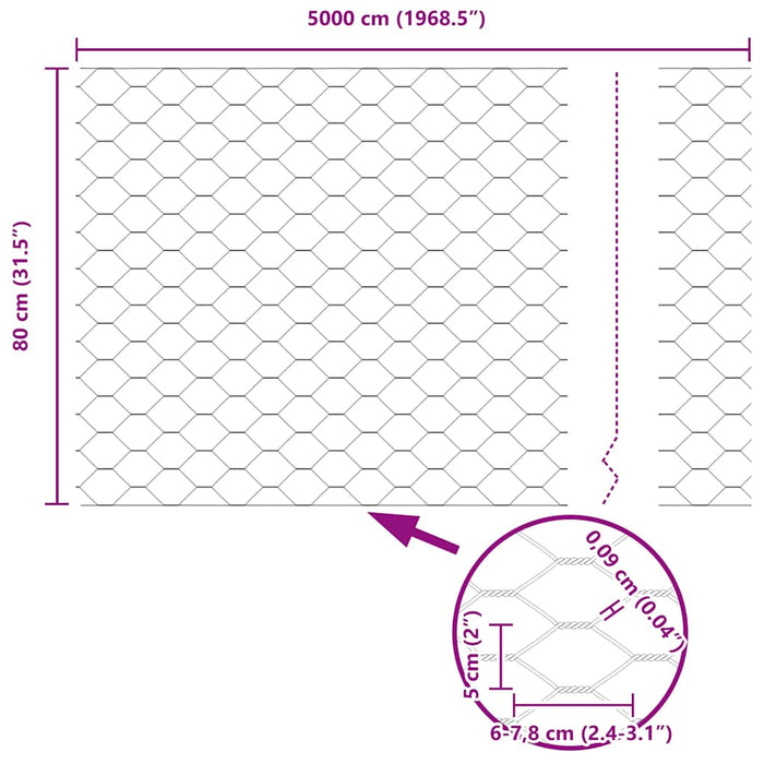 Gard hexagonal Gri 0.8 x 50 m Oțel - WALTI WALTI