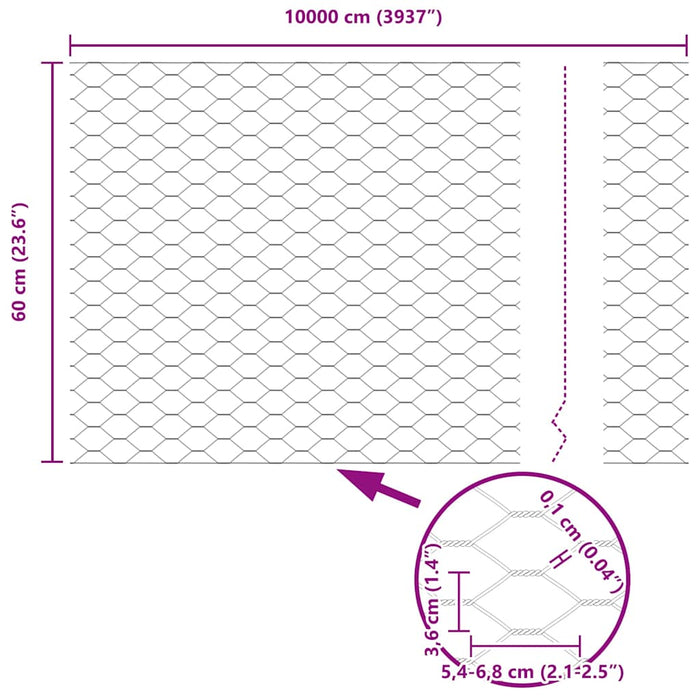 Gard hexagonal Gri 0.6 x 100 m Oțel - WALTI WALTI