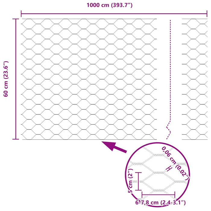 Gard hexagonal Argintiu 0,6 x 10 m Oțel galvanizat - WALTI WALTI