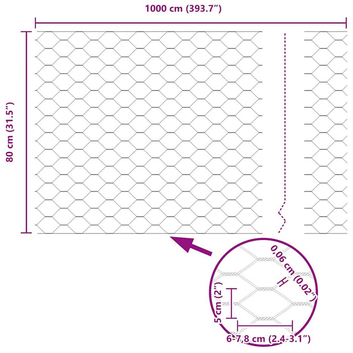 Gard hexagonal Argintiu 0,8 x 10 m Oțel galvanizat - WALTI WALTI