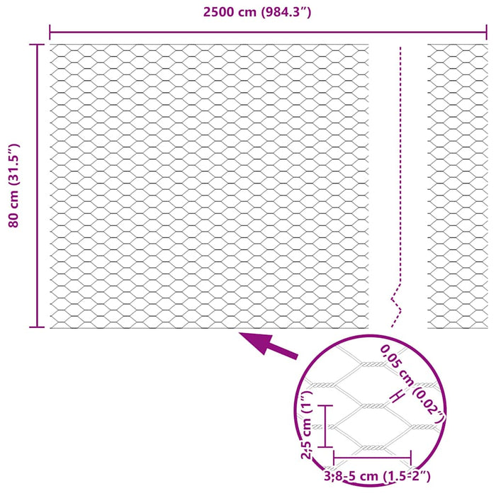 Gard hexagonal Argintiu 0,8 x 25 m Oțel galvanizat - WALTI WALTI