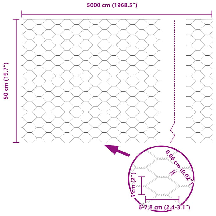 Gard hexagonal Argintiu 0,5 x 50 m Oțel galvanizat - WALTI WALTI